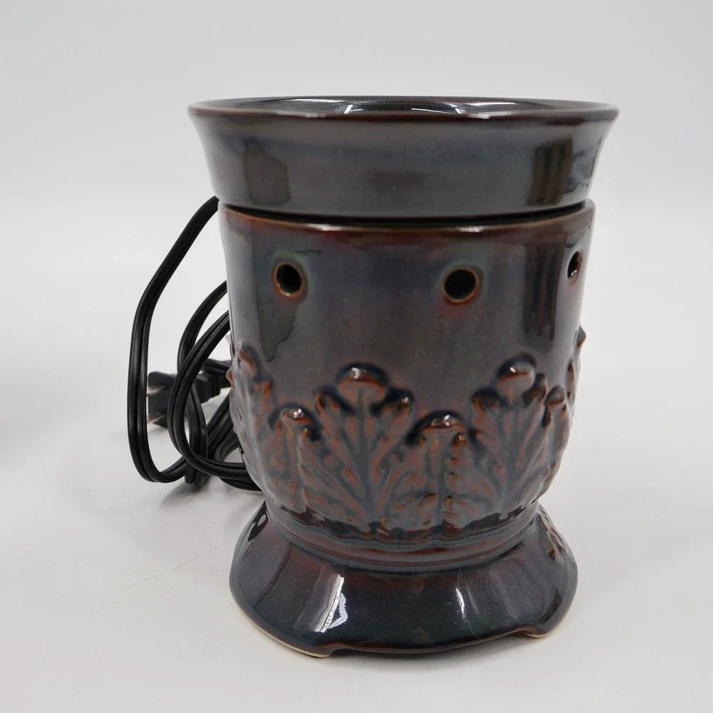 Scentsy Corinth Wax Warmer Full Size Charcoal Bronze Embossed Leaf NIB‎